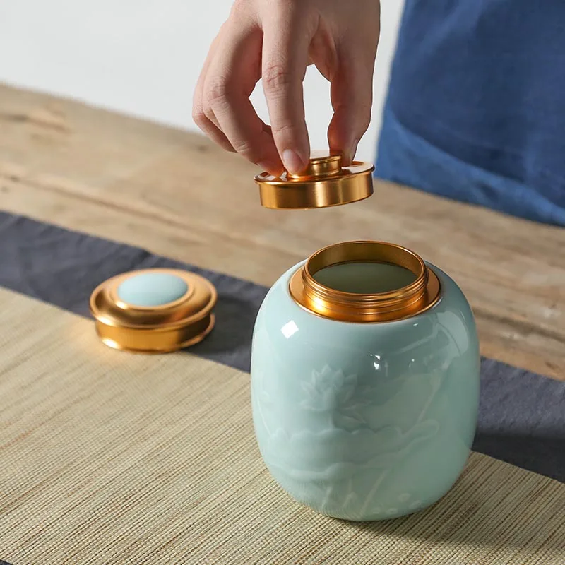 Чайные кадки Longquan Celadon с узором лотоса герметичные банки аксессуары для чайного