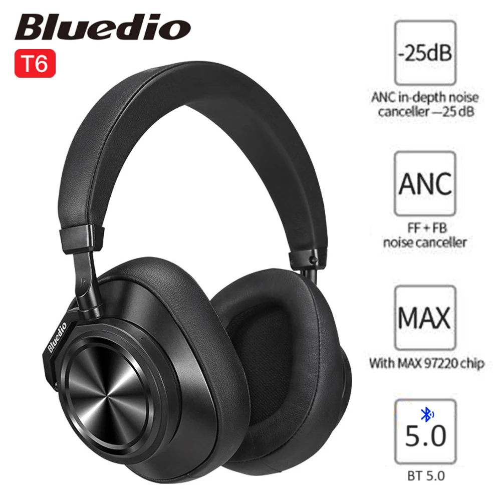 

Bluedio T6 Over Ear Headphones ANC Noise Cancelling 57mm Driver Hi-Fi Stereo Wireless Bluetooth-Compatible Headsets with Mic