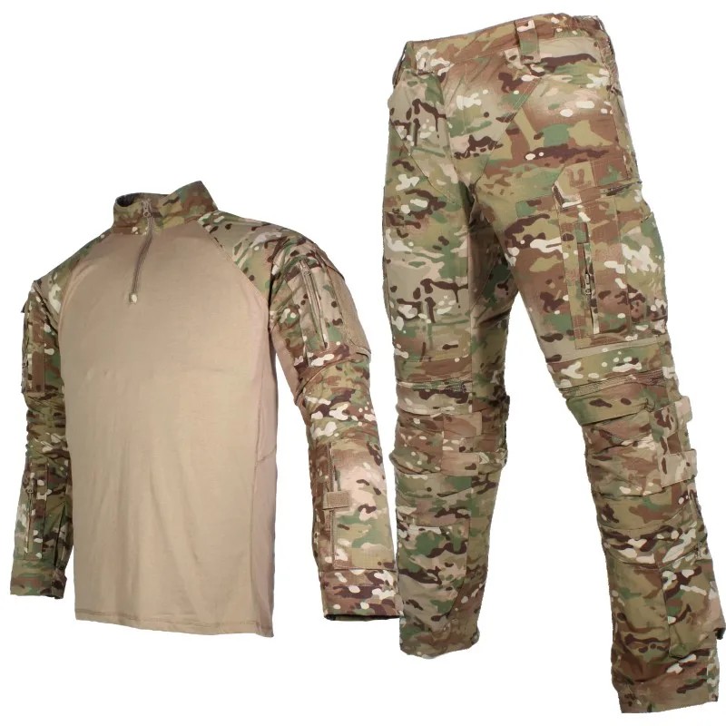 

Military Tactical Uniforms Frog Combat Shirts +Training Pants With Knee Pads Army Outdoor Hiking Airsoft Hunting Suits