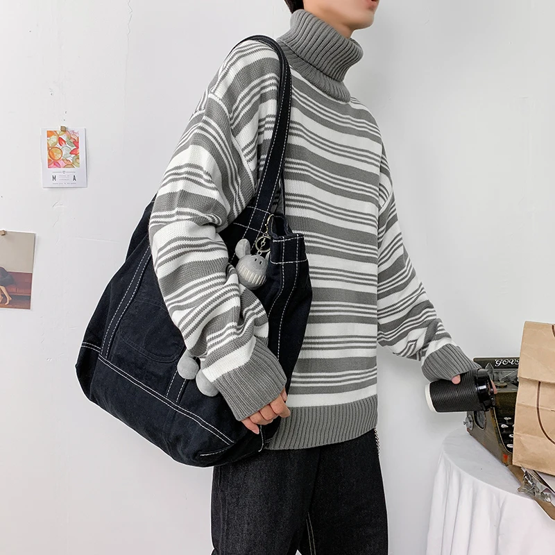 2019 осенне-зимний мужской свитер в полоску парные свитера серого/синего цвета |