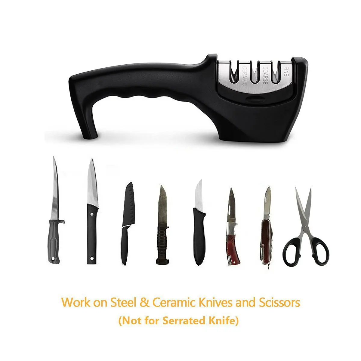 Three-section tungsten steel sharpener sharpener Three-slot handle sharpener Knife scissors sharpener Kitchen gadgets