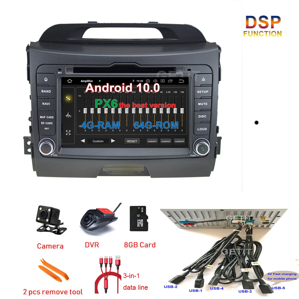 5-USB DSP Android 10 автомобильный DVD видео стерео радио плеер GPS навигация для Kia SPORTAGE