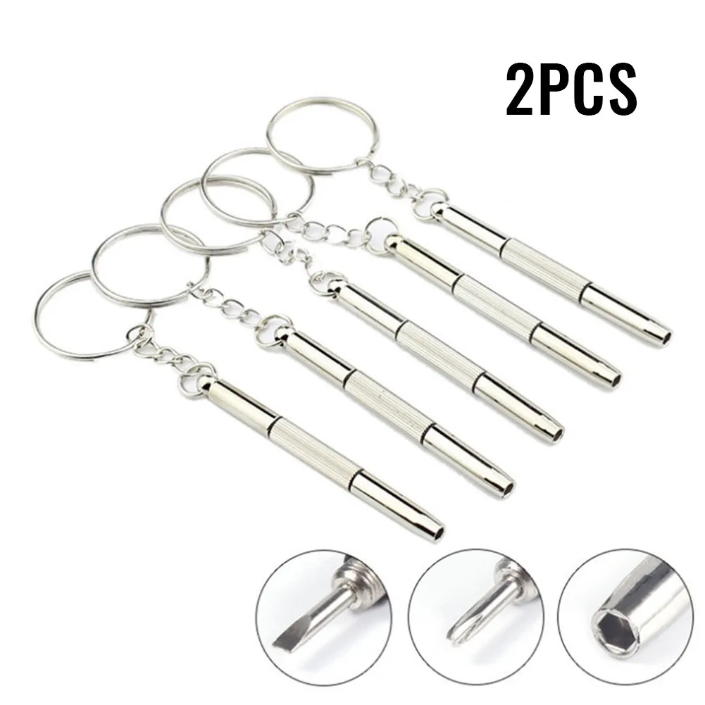 

2Pcs 3 In 1 Mini Screwdriver Keychain Glasses Phone Watch Screw Repair Tool Multifunctional Portable Keyring Household Hand Tool