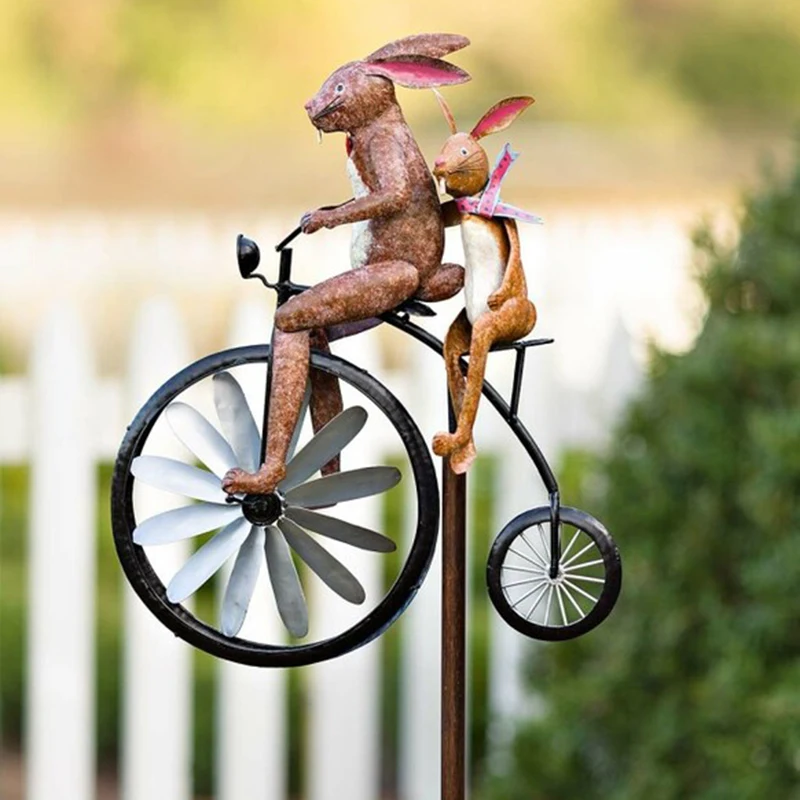 

Garden Supplies Vintage Bicycle Wind Spinner Metal Stake Frog Riding Motorcycle Animal Windmill Decor Garden Ornament With Rod