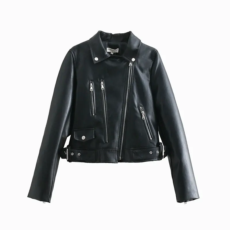 Za 2019 Черная куртка из искусственной кожи Женское пальто на осень и зиму модная