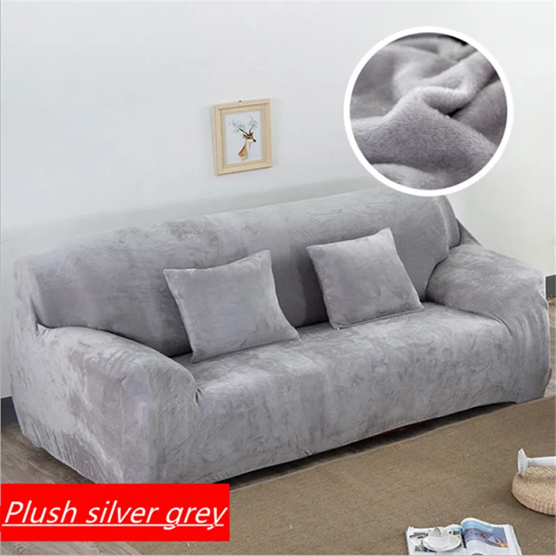 

Engrossar capas de sofá elástico de pelúcia para sala estar secional canto mobiliário slipcover capa 1/2/3/4 seater cor sólida