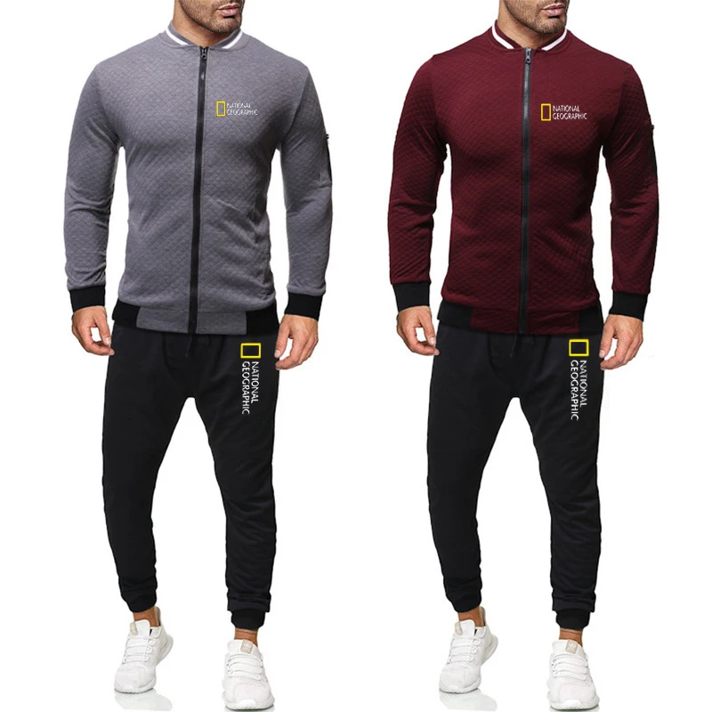 

New Spring And Autumn Casual Pullover Geographic Sportswear Men's Fashion Hoodie Suit Men's Zipper Sweatshirt + Sweatpants