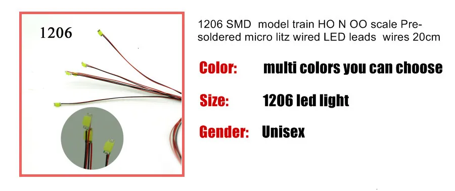 1206 SMD модель train HO N OO шкала предварительно спаянная micro litz проводной светодиодный провод 20 см