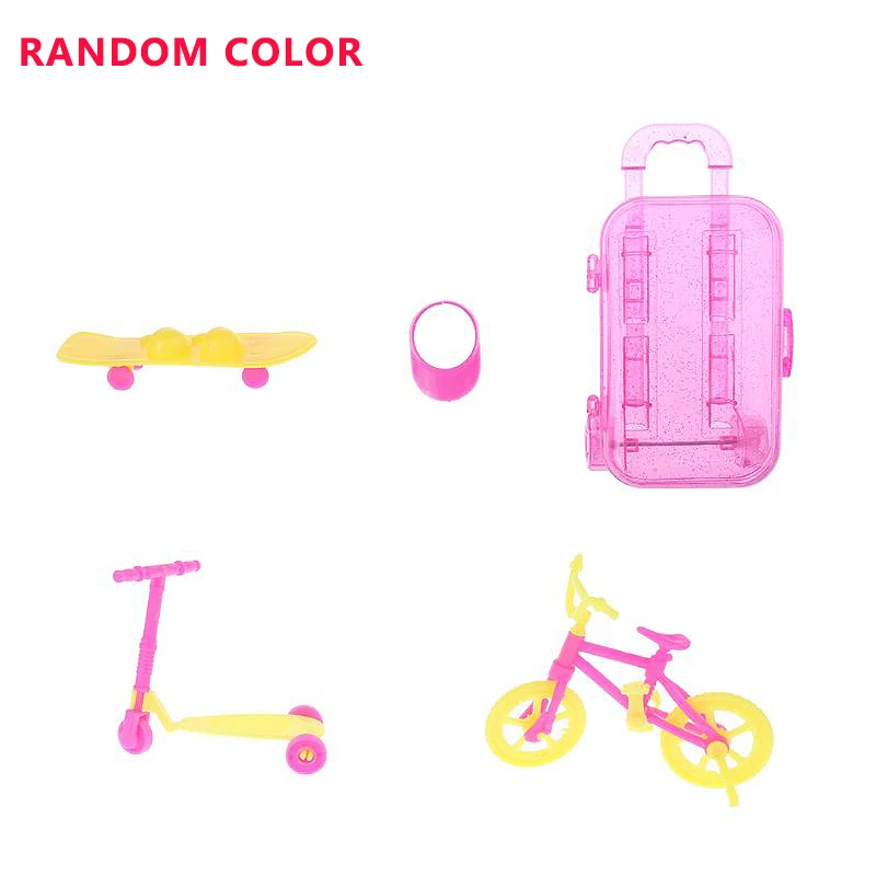 

5pcs/Set Trolley Racket Sun Hat Scooter Skateboard Bicycle Miniatures Dollhouse Accessories Girl Play House Toy Set Children