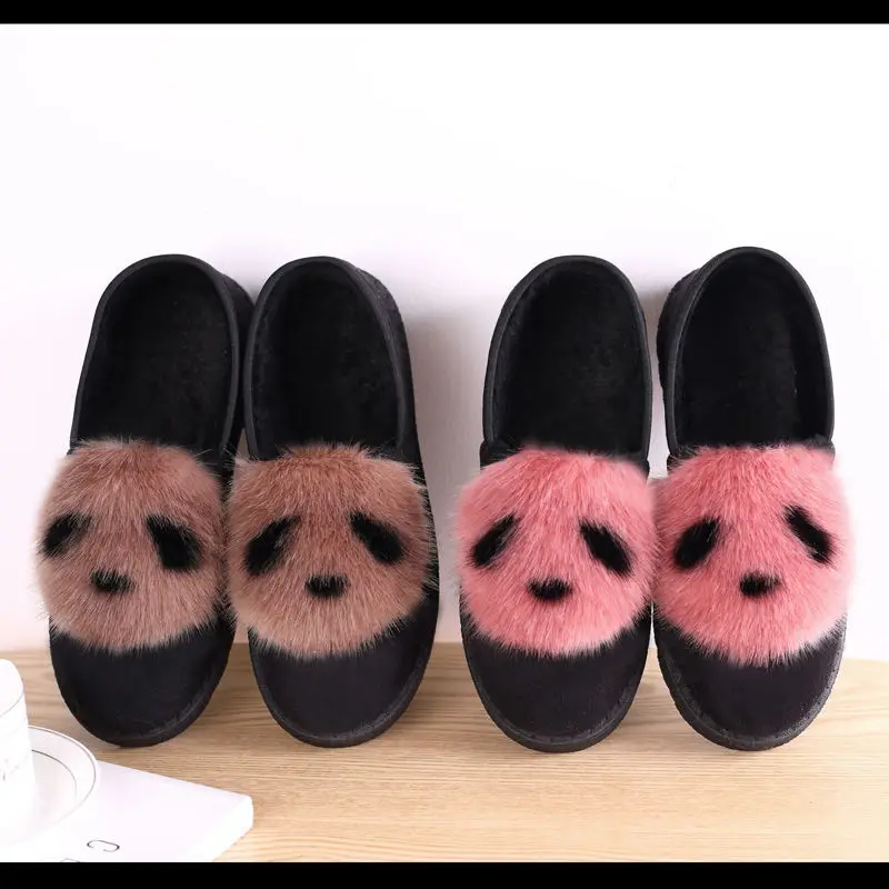 

2020 New Women's Winter Slippers Cute Cartoon Panda Women Warm Plush Woman Flat Female Soft Shoes Ladies Comfortale House Shoe