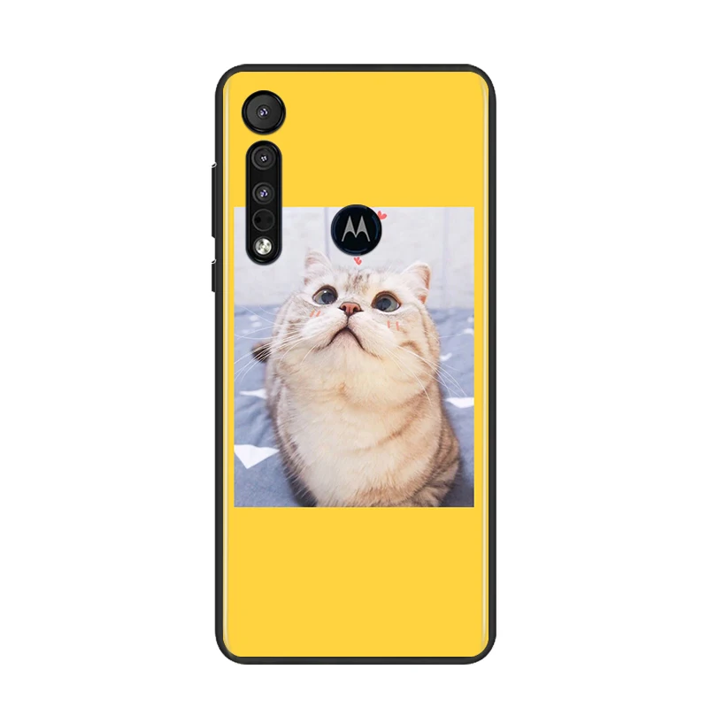 

Hot Cute Cat Aesthet for Motorola G9 G8 G Edge One E7 E6 Power Lite Marco Hyper Fusion Plus Play Black Phone Case