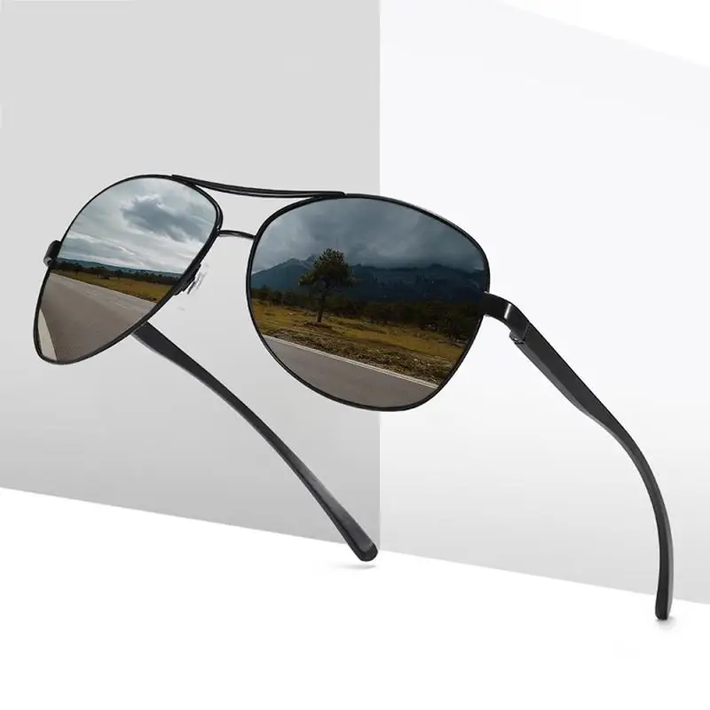 

2021Metal Frame Quality Oversized Spring Leg Alloy Men Sunglasses Polarized Brand Designer Pilot Male Sun Glasses Driving Oculos