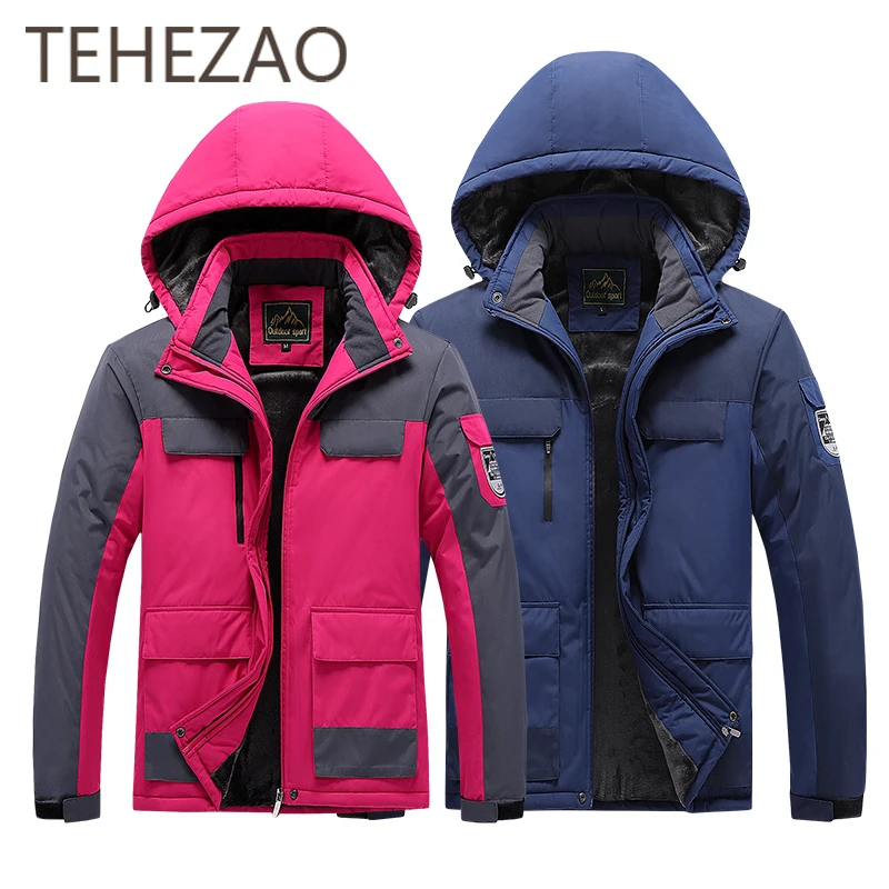 

Зимняя бархатная толстая одежда с хлопковой подкладкой для пар, уличный костюм большого размера для альпинизма, куртка, пальто, ветрозащитн...