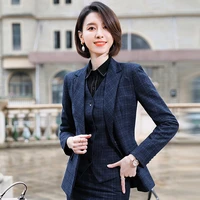 izicfly autumn spring professional plaid uniform business suits with trouser elegant slim office blazer set for women work wear