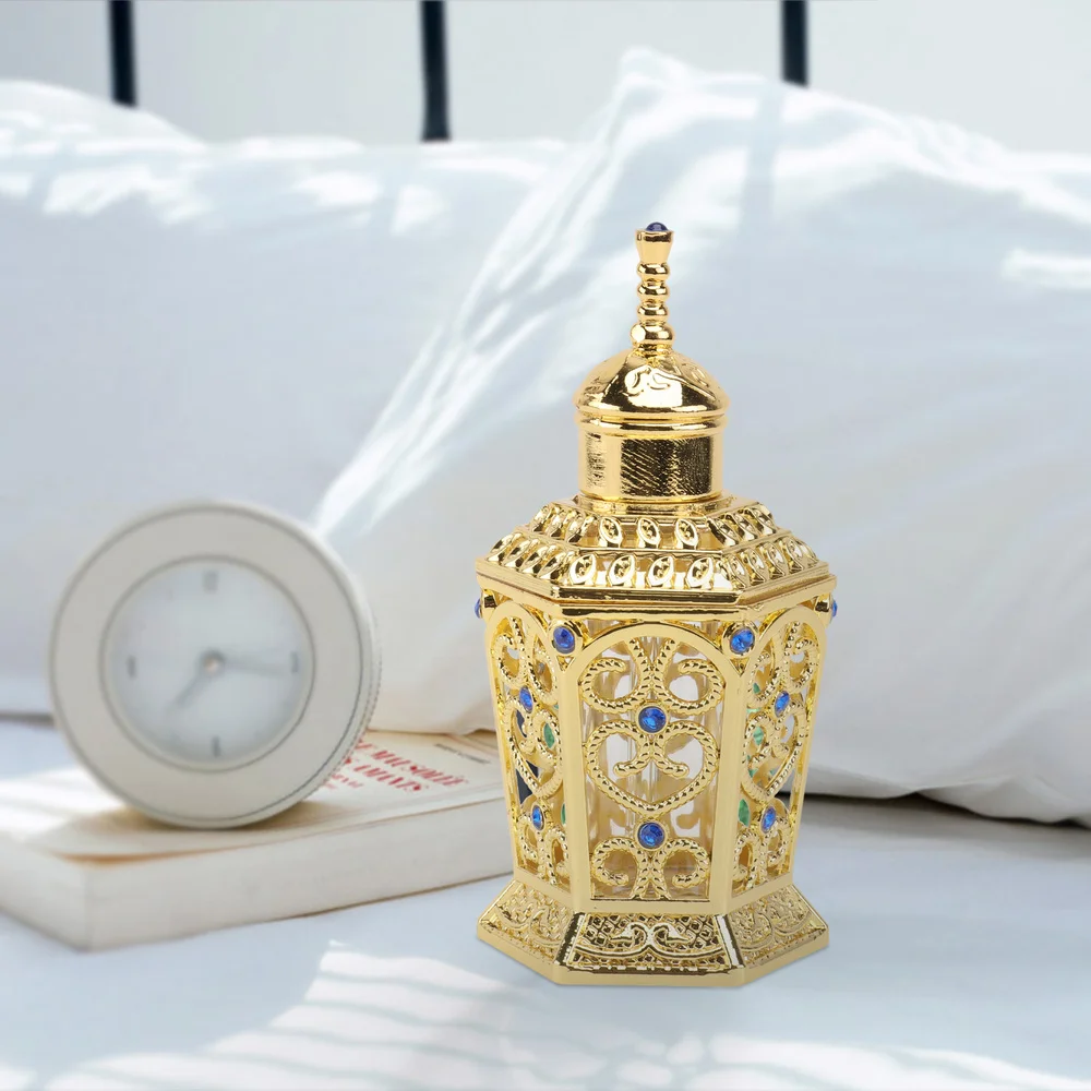 

1Pc Alloy Glass Perfume Bottle Delicate Essential Oil Container Golden