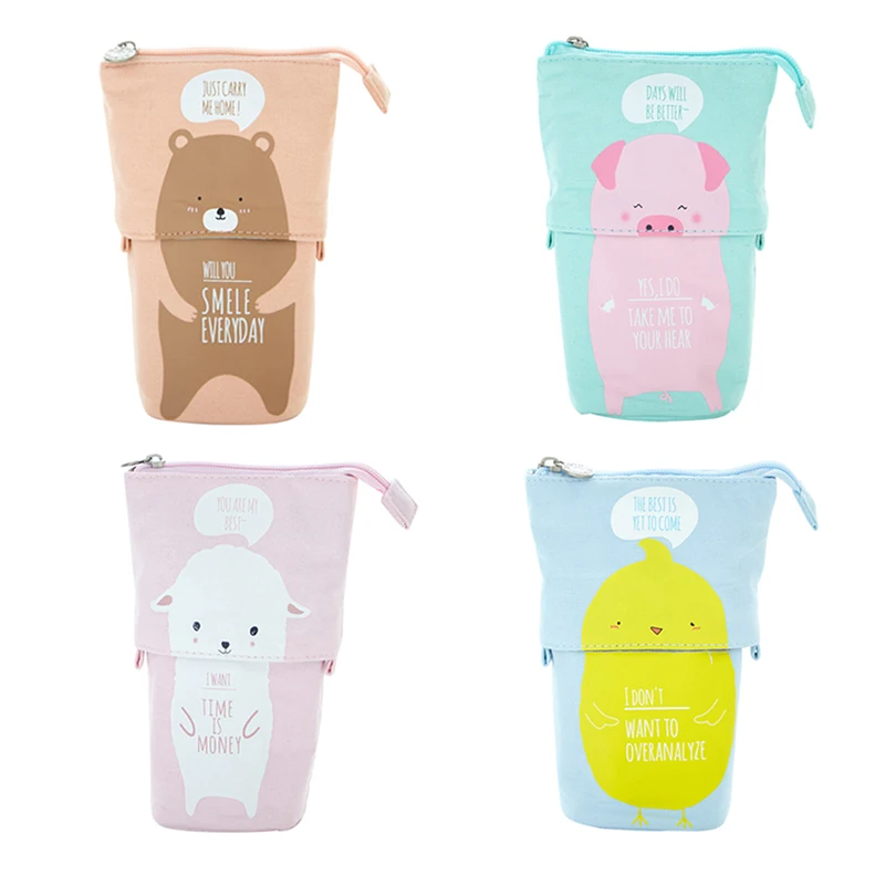 

Flexible Big Cat Pencil Case Canvas Fabric High Quality Stationery Gift School Cute Retractable Pencil Box Pencil Bag