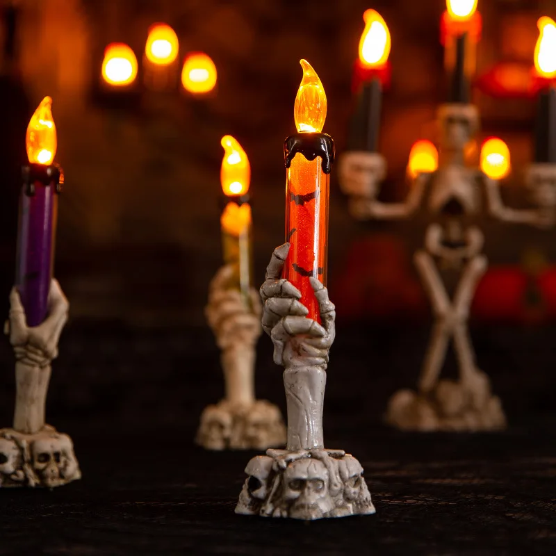 Halloween Party Skull LED Candle Light Bat Skeleton Ghost Handheld Flame Stand Lamp Decor Horror Props | Дом и сад