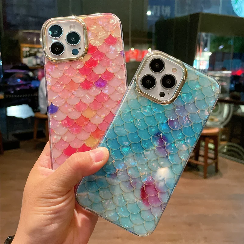 

самый чудесный в моде цвет 3D чешуйчатой формы рельеф корпуса телефона для iPhone 13 12 11 Pro Max 7 8 Plus X XR XS Max SE мягкая гальваническая оболочка