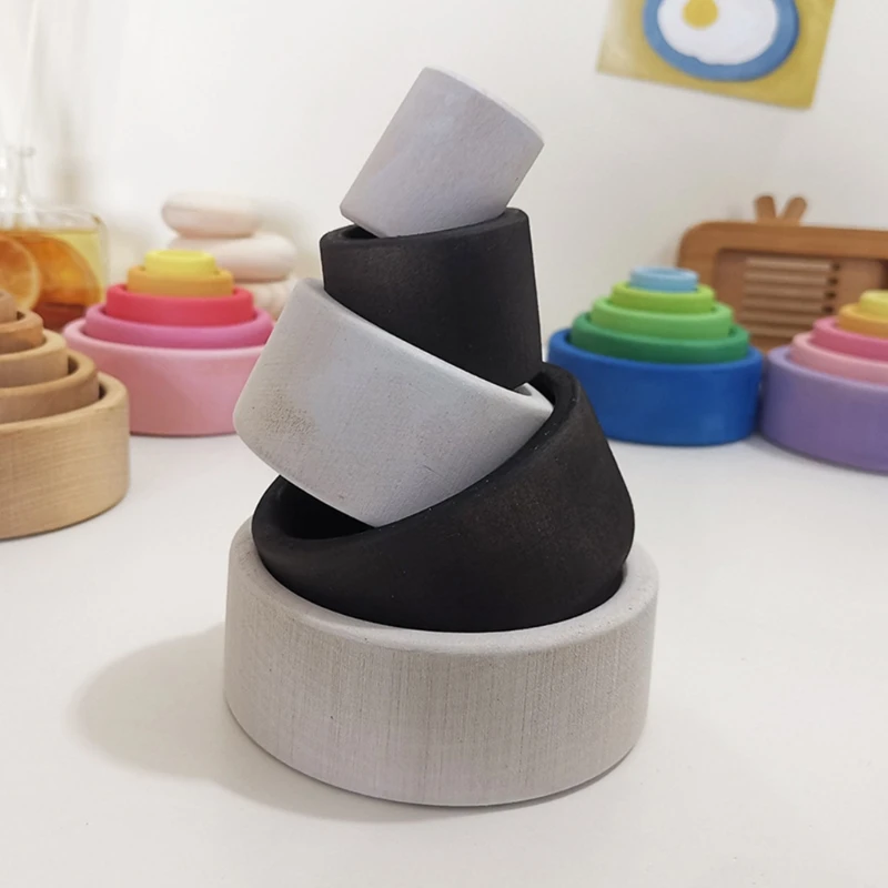 

5 Pcs/Set Baby Wooden Stacker Toys Children Stacking Game Learning Building Blocks Kids Creative Educational Montessori Gifts