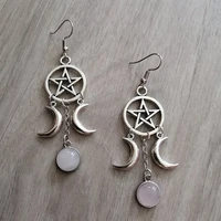 gothic pentagram crescent crystal pendant earrings vika witch pagan 2021 fashion ladies jewelry gift