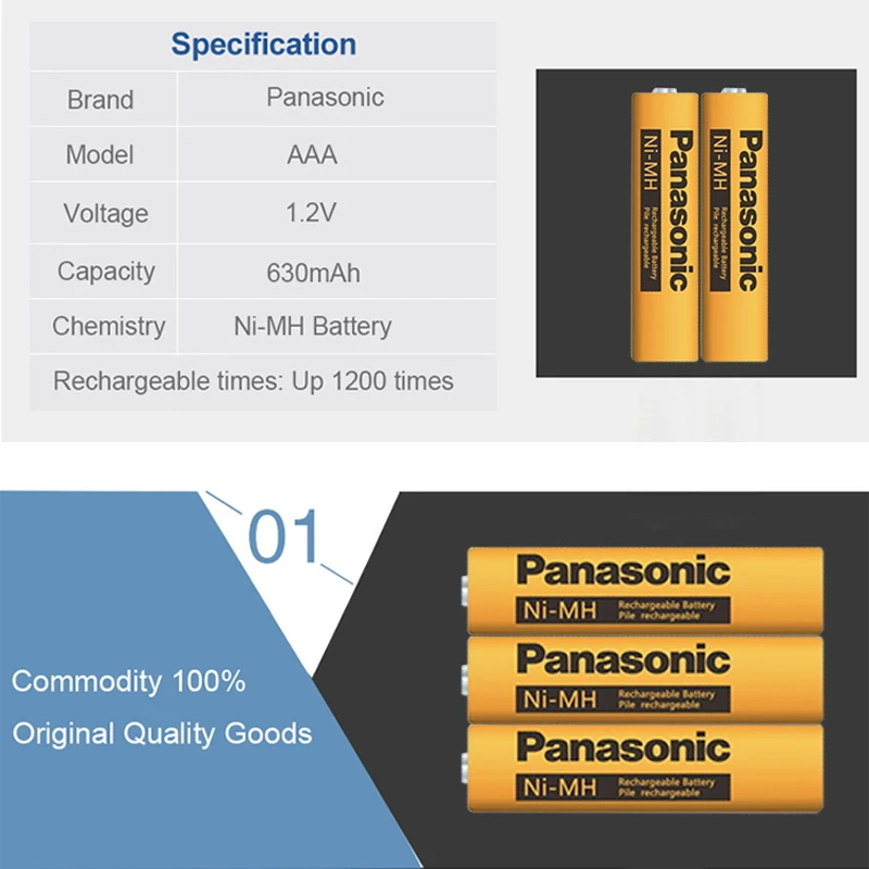 100% оригинальный Panasonic AAA 1 2 в 630 мАч перезаряжаемый Ni MH аккумулятор Время зарядки