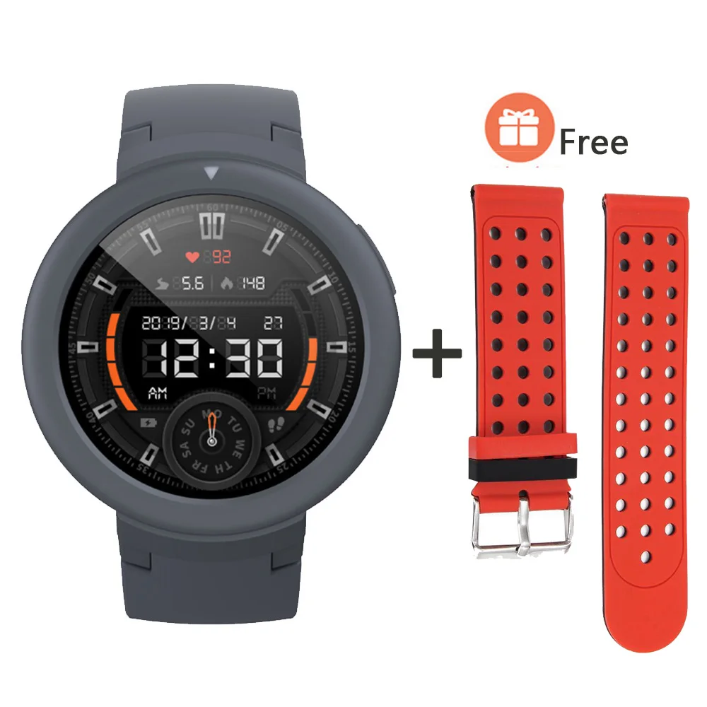Умные часы AMAZFIT Verge Lite, 20 дней работы от батареи, 1,3 дюймов, AMOLED экран, встроенный gps монитор сердечного ритма - Цвет: Black add Red