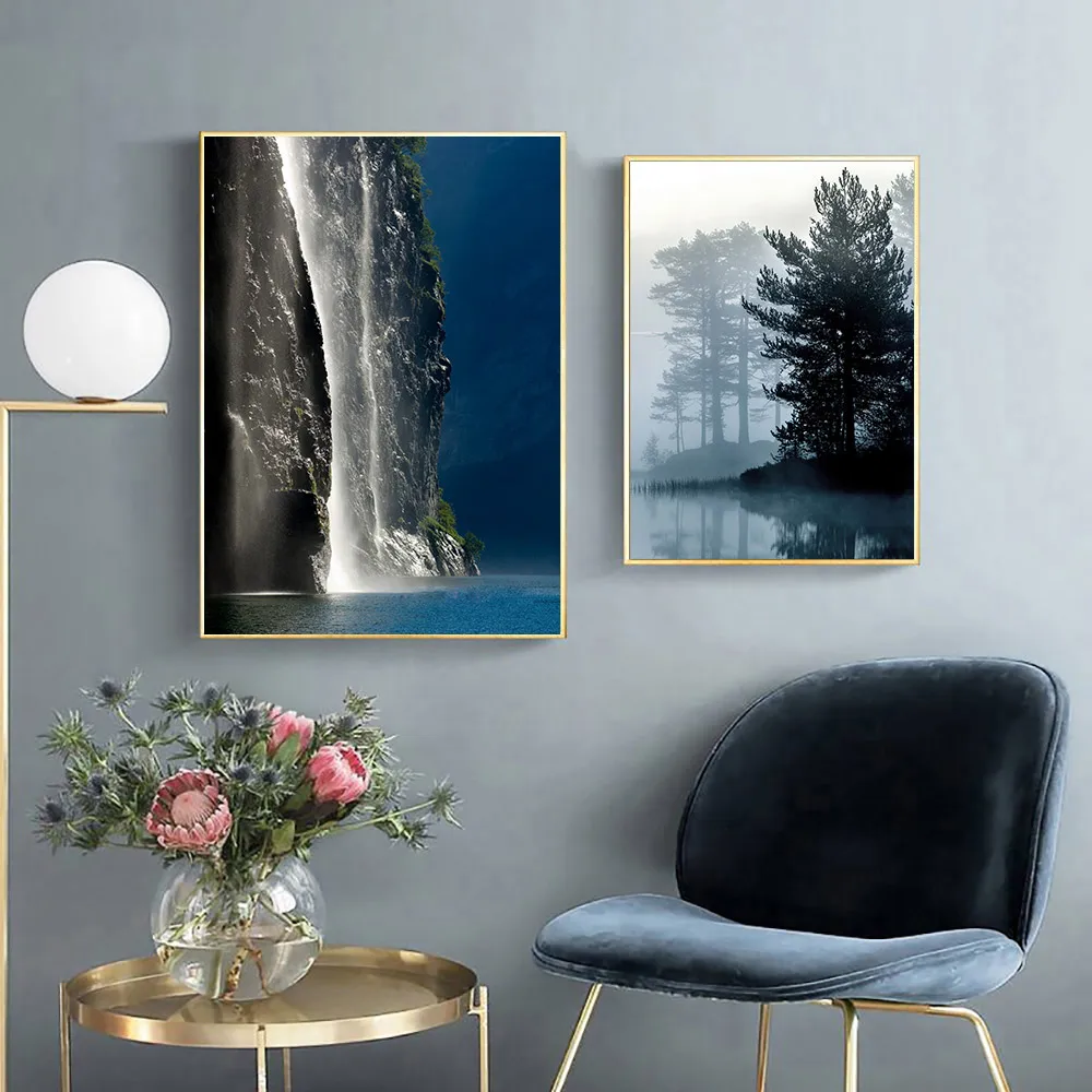 Голубое море настенная живопись на холсте скандинавский плакат лесной пейзаж