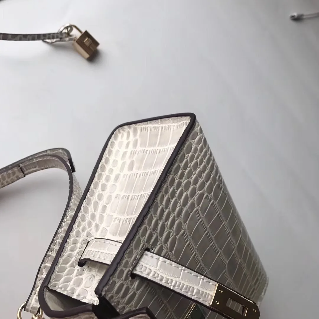 

The second generation of grey and white alligator pattern cowhide white bag for women's leather straddle shoulder bag