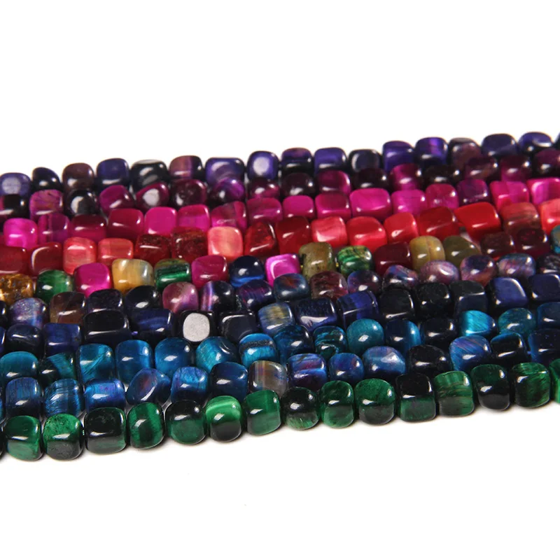 

Smooth Natural Stone Square Multicolor Tiger Eye Beads 6-8mm Agates Loose Bead For Needlework DIY Necklace Bracelet Handemade