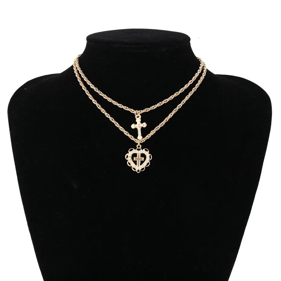 Ingemark Sweet Cross Jesus Pendant Choker Necklace Accessories Charm Love Heart Crucifix Clavicle Chain Women Christian Jewelry