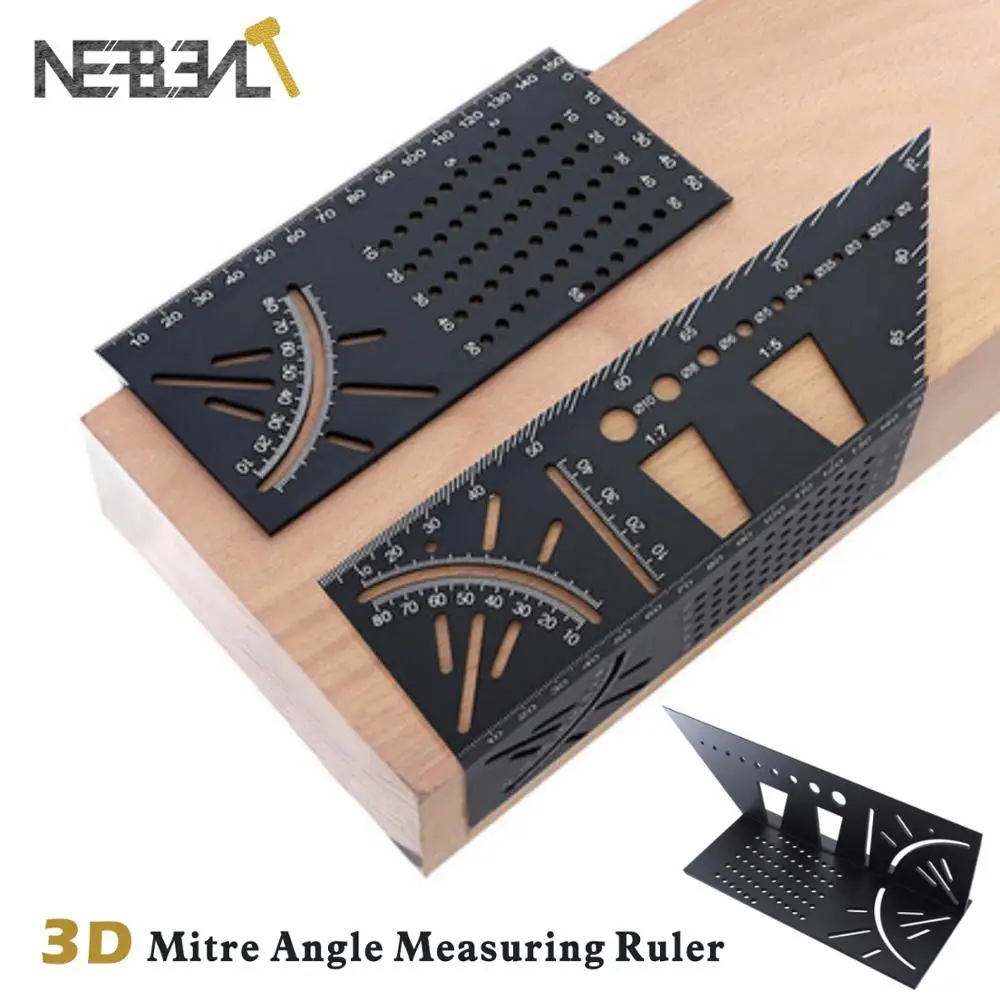 

Wood Working Ruler 3D Mitre Angle Measuring Gauge Square Measure Tool Scriber Dovetail Marking Template Vertical Calibration