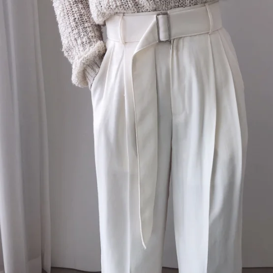 Новые женские весенние брюки с высокой талией офисные поясом модные широкие DG297 |