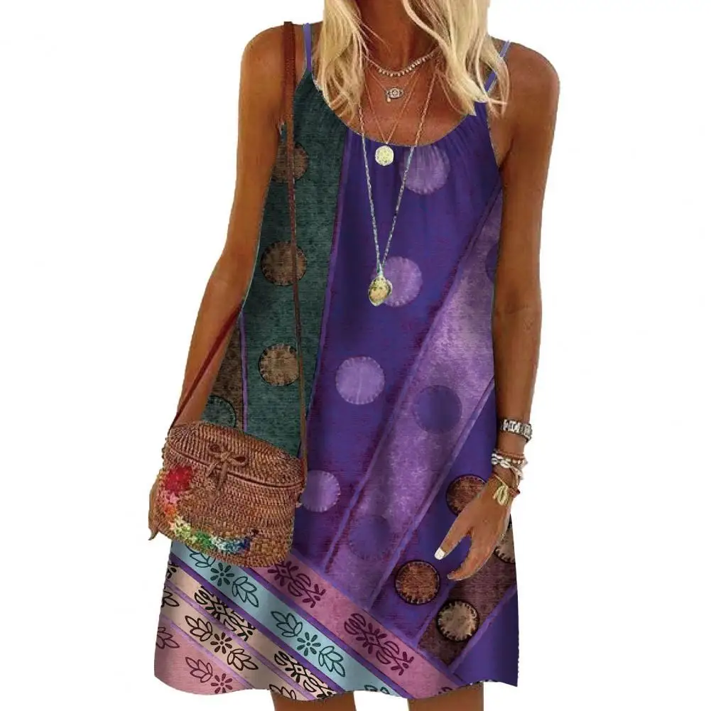 

Винтажное женское платье на бретельках, повседневное свободное мини-платье с богемным принтом, уличная одежда, пляжные платья