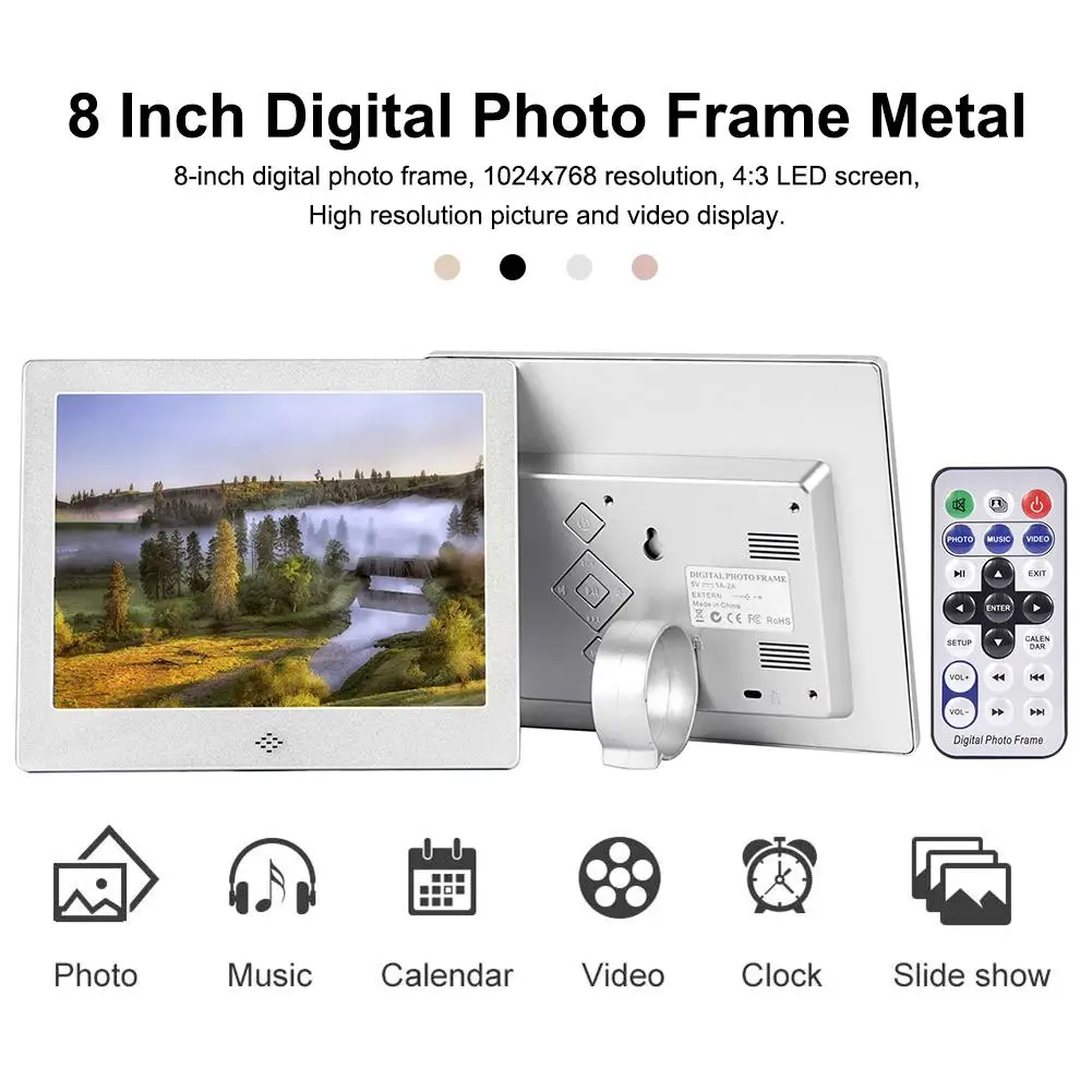 

2019 New 8 Inch Digital Photo Frame Metal 1024x768 Resolution 4:3 LED Screen Support 32GB SD Card 4 Colors Digital Photo Frame