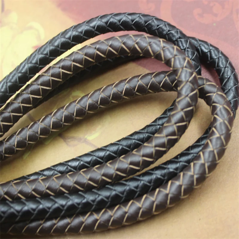 

1m length 8mm round Braided Genuine Leather Cord Black Brown Cow Leather Cords String Rope Bracelet Findings DIY Jewelry Making