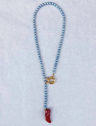 Vrouwen Чокеры kettingen колье Boho lariat nl perles bleues et pendentif corail красный коралл вешалка kettingen gelaagd - Окраска металла: necklace