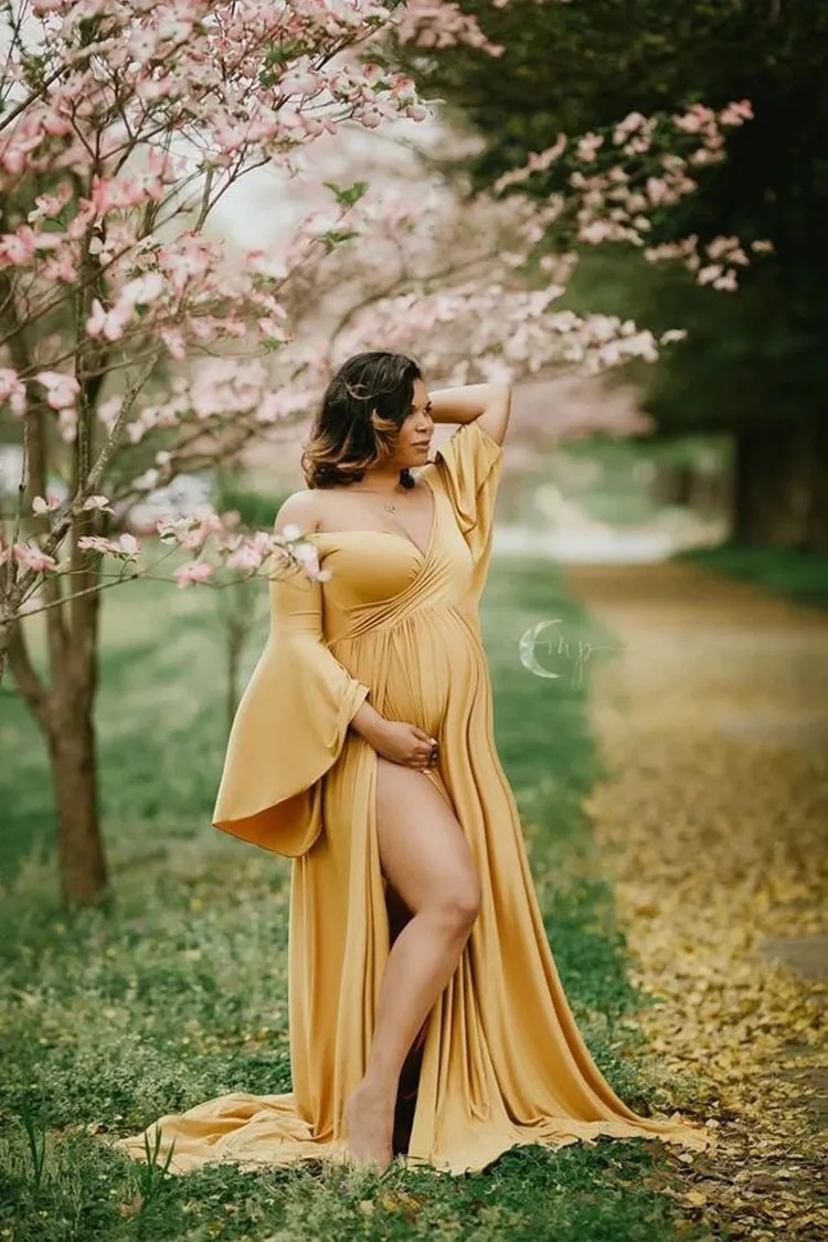 Хлопковые Платья для беременных для фотосессии, сексуальные платья для беременных с открытыми плечами и рюшами, женское с буфами, Длинные Макси платья для беременных