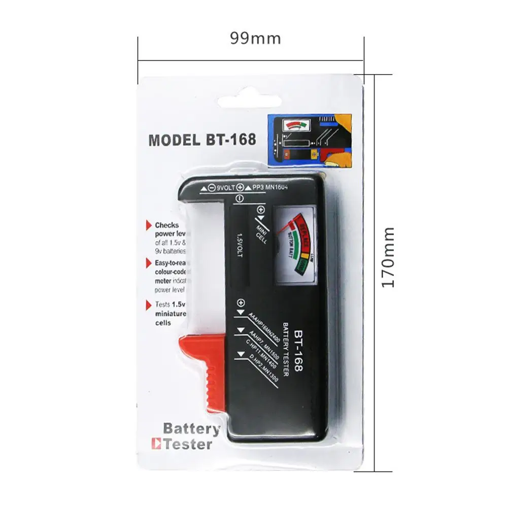 

AMYGOJJ BT-168 Battery Tester for 9V 1.5V Battery and Cell Battery AAA Home Tools