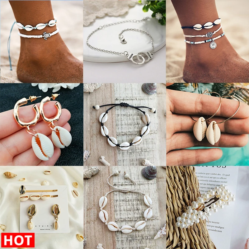Boho модный ножной браслет из натуральной раковины для женщин трендовые