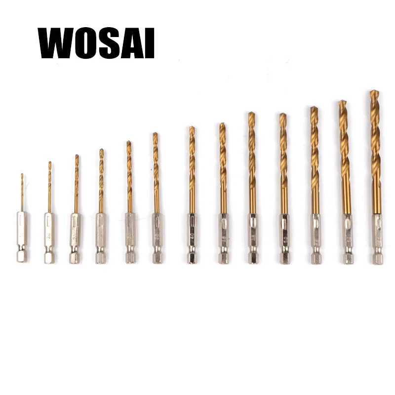 WOSAI 13 шт. 1 5-6 5 мм титановое покрытие HSS сверло битовое электрическое пластиковое