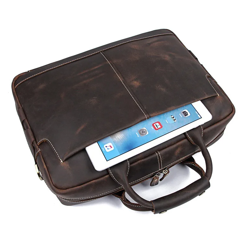 Men's Business Briefcase Male Genuine Leather Handbag for Men Crazy Horse Leather Laptop Shoulder Messenger Bag Crossbody Bag