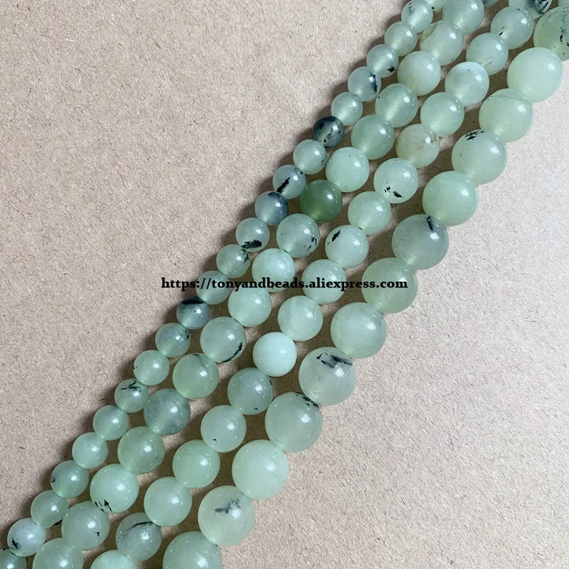 

Natural Stone Smooth Green Prehnite Color Jade Round Loose Beads 15" Strand 6 8 10 12MM Pick Size For Jewelry Making DIY