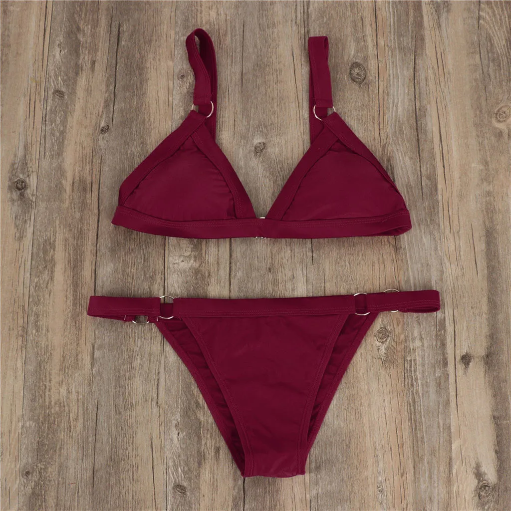 

2021 New Sexy Women's Push Up Bikini Sets Solid Color Low-cut Ladies Beach Swimsuits Swimwear V-neck Biquini Bathing Suit Summer