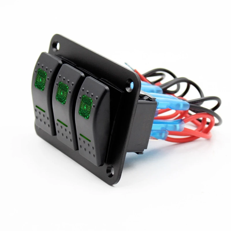 12V 24V 3 Gang Toggle Rocker Switch Panel Green LED Light On Off Car Marine Boat|Автоматические выключатели| |