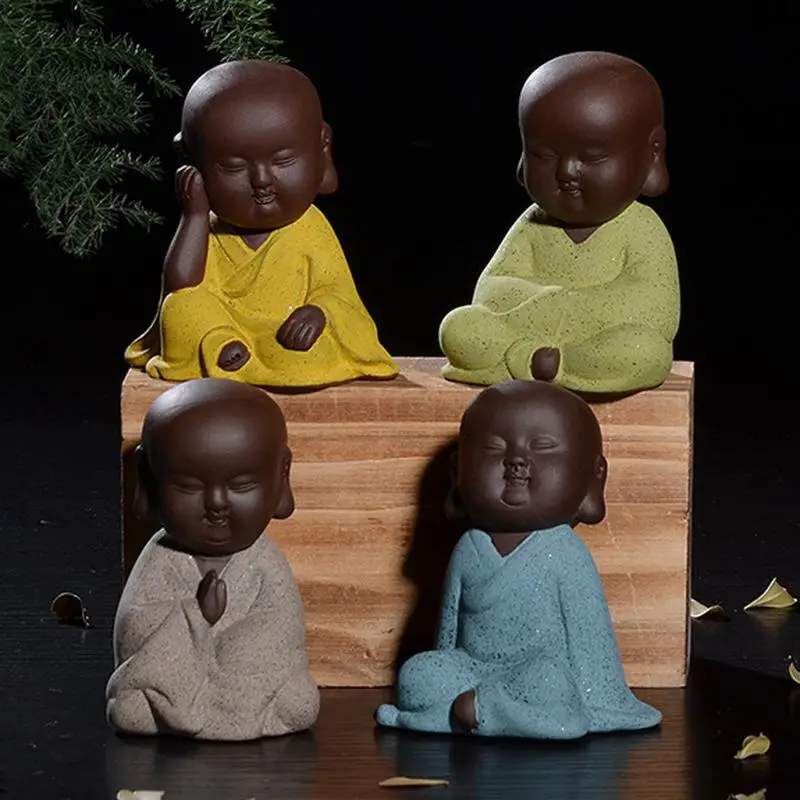 

India Yoga Mandala Tea Pet Purple Ceramic Crafts Decorative Ceramic Ornaments Monk Small Buddha Statue Monk Figurine Tathagata