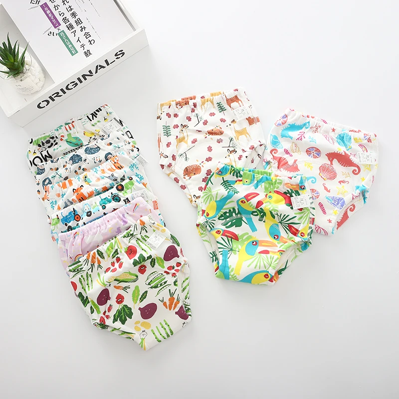 8 шт. моющиеся Мультяшные хлопковые детские тренировочные штаны для горшка