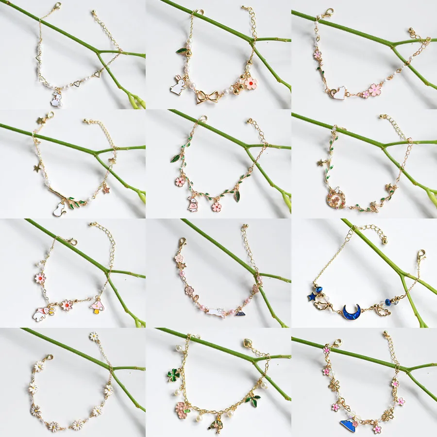 

Fashion Sweet Rabbit Flowers Bracelets Personality Pearl Metal Minimalist Chrysanthemum Bracelet for Women Jewelry Accessories