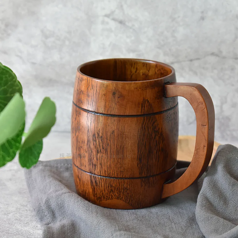 Large Capacity 500 ml Wooden Beer Mug With Handle German Cup Handmade From Camphor Tree Solid Wood Free Shipping | Дом и сад