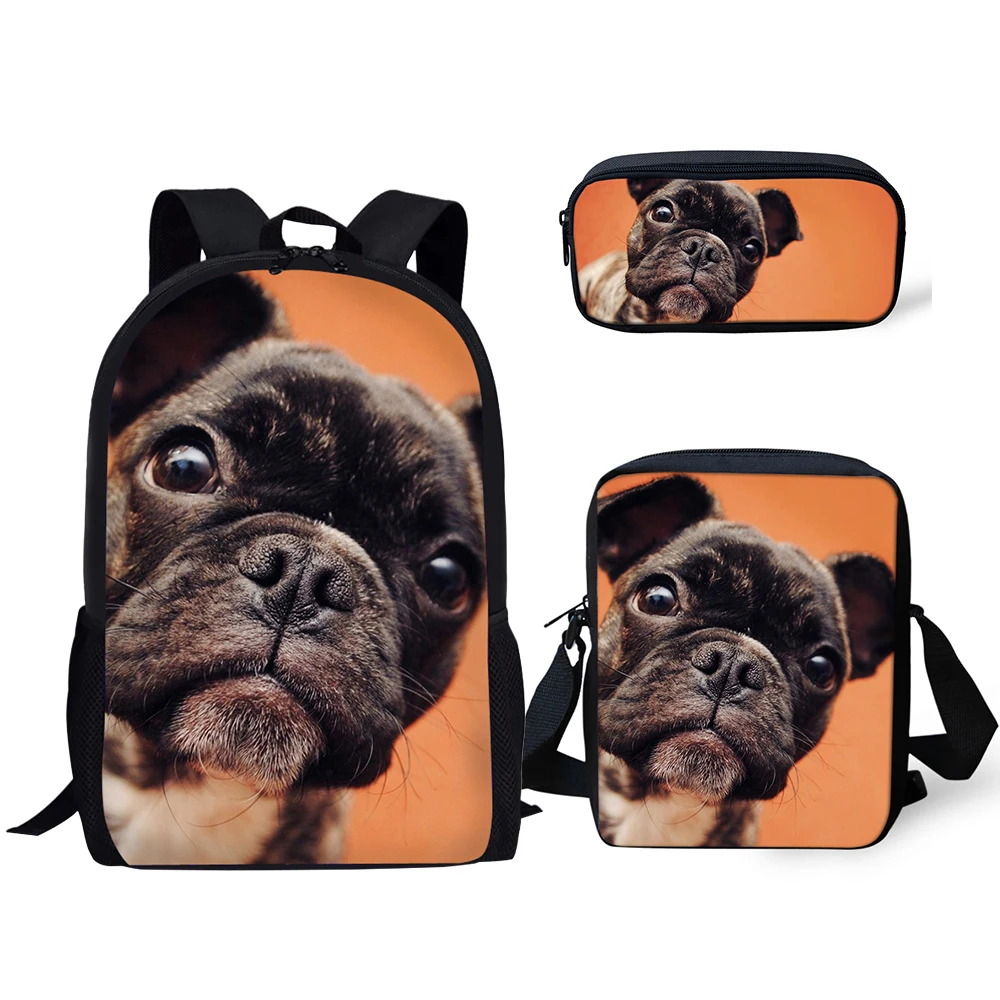 HaoYun Kids Backpack Clever Bulldog Prints Pattern School Bags Lively Animal Design 3PC/Set Students Back to School Book Bags