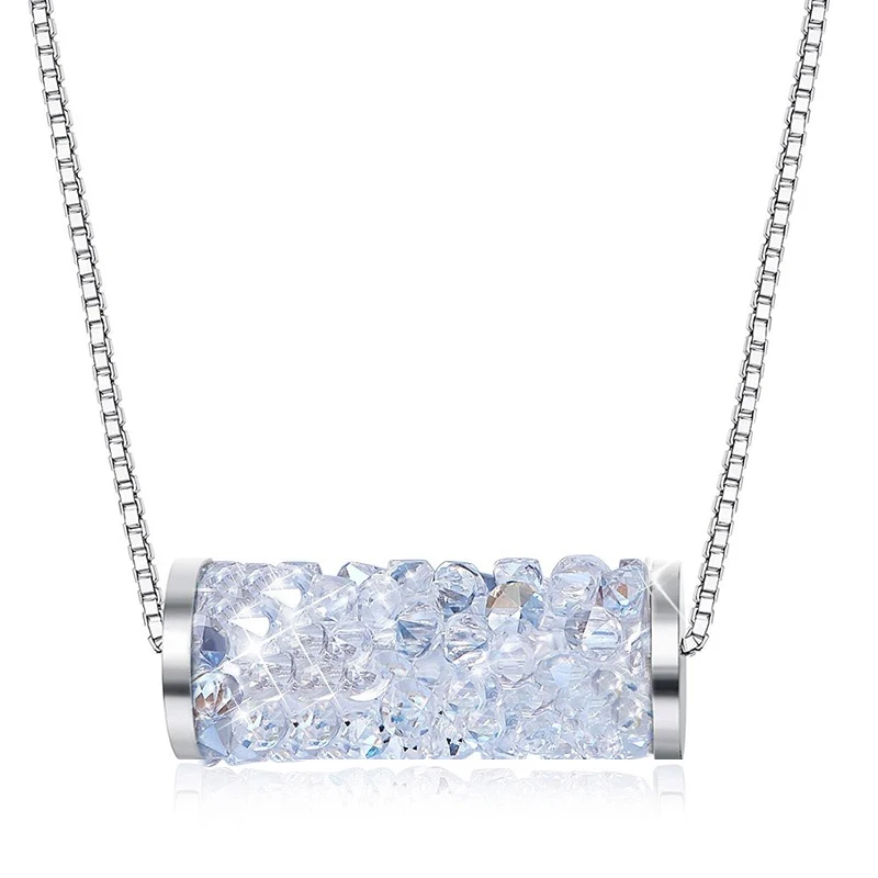 BAFFIN, ожерелье с кулоном в форме трубки, колье с синими кристаллами от Swarovski для женщин, вечерние, праздничные, 925, серебряная цепочка, сделай сам, ювелирное изделие - Окраска металла: Clear Crystal